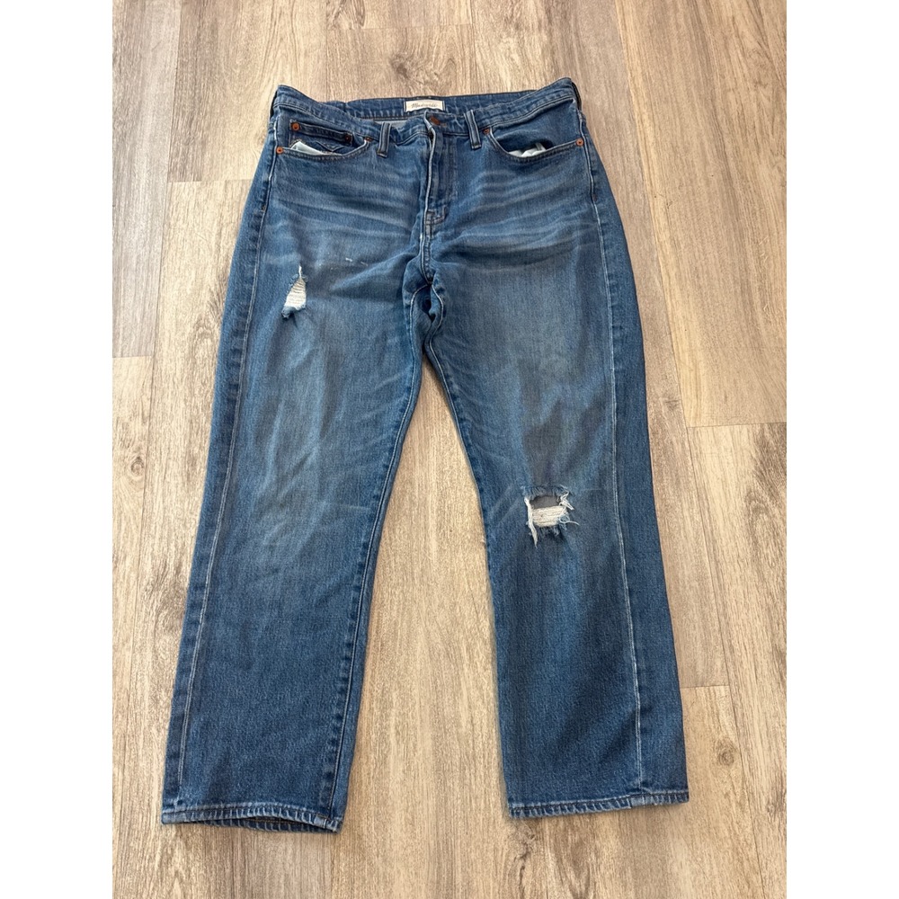 Madewell Straight Crop Jeans Medium Wash Distressed High Rise Size 32